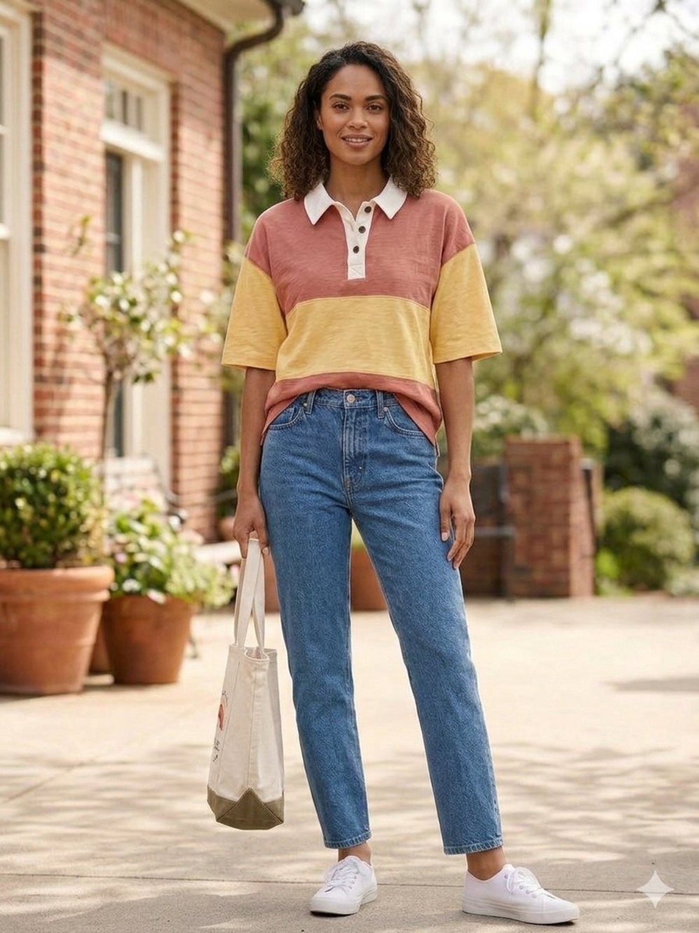 Madewell The Boxy Polo Coral/Dusty Rose, Mustard Yellow, Sz Small, 100% Cotton